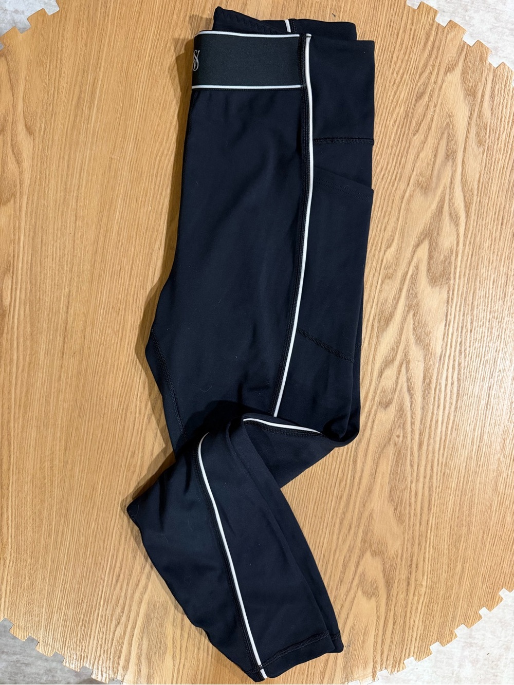 Women’s Black Athletic Leggings with White Piping